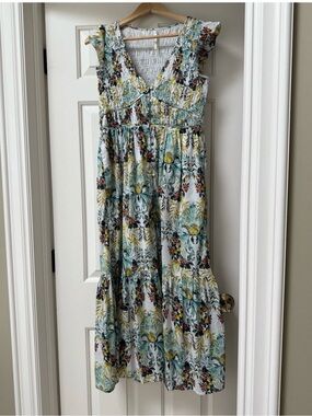 Anthropologie Peregrine Maxi Dress in White and Teal